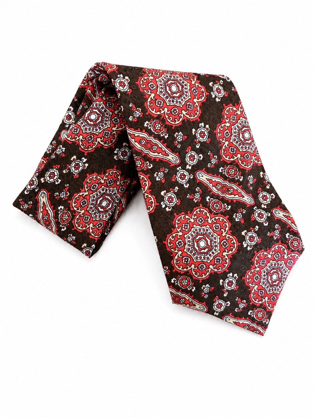 Brown and Red Medallion Paisley Men's Tie vintage 4.5” wide botany hipster
